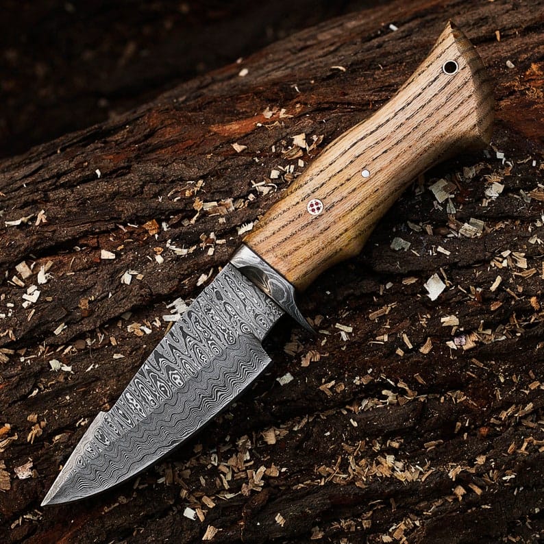 KBS Knives Store Hunting Knives The Wilderness Elegance: 10-Inch Hunting Knife with Damascus Steel Blades, Walnut Wood Handle, and Damascus Guard