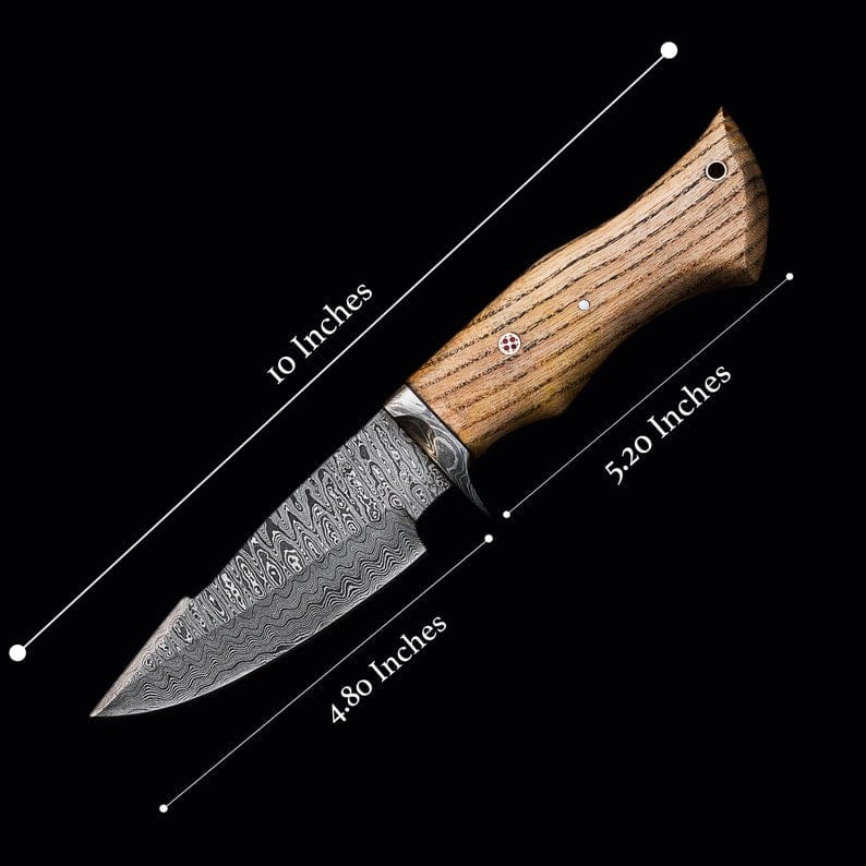 KBS Knives Store Hunting Knives The Wilderness Elegance: 10-Inch Hunting Knife with Damascus Steel Blades, Walnut Wood Handle, and Damascus Guard