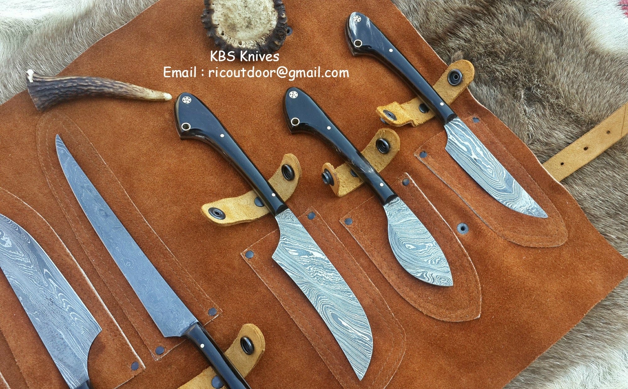 KBS Knives Store Hunting Set Custom Damascus Steel Hunting Knives Set – Buffalo Horn Handles