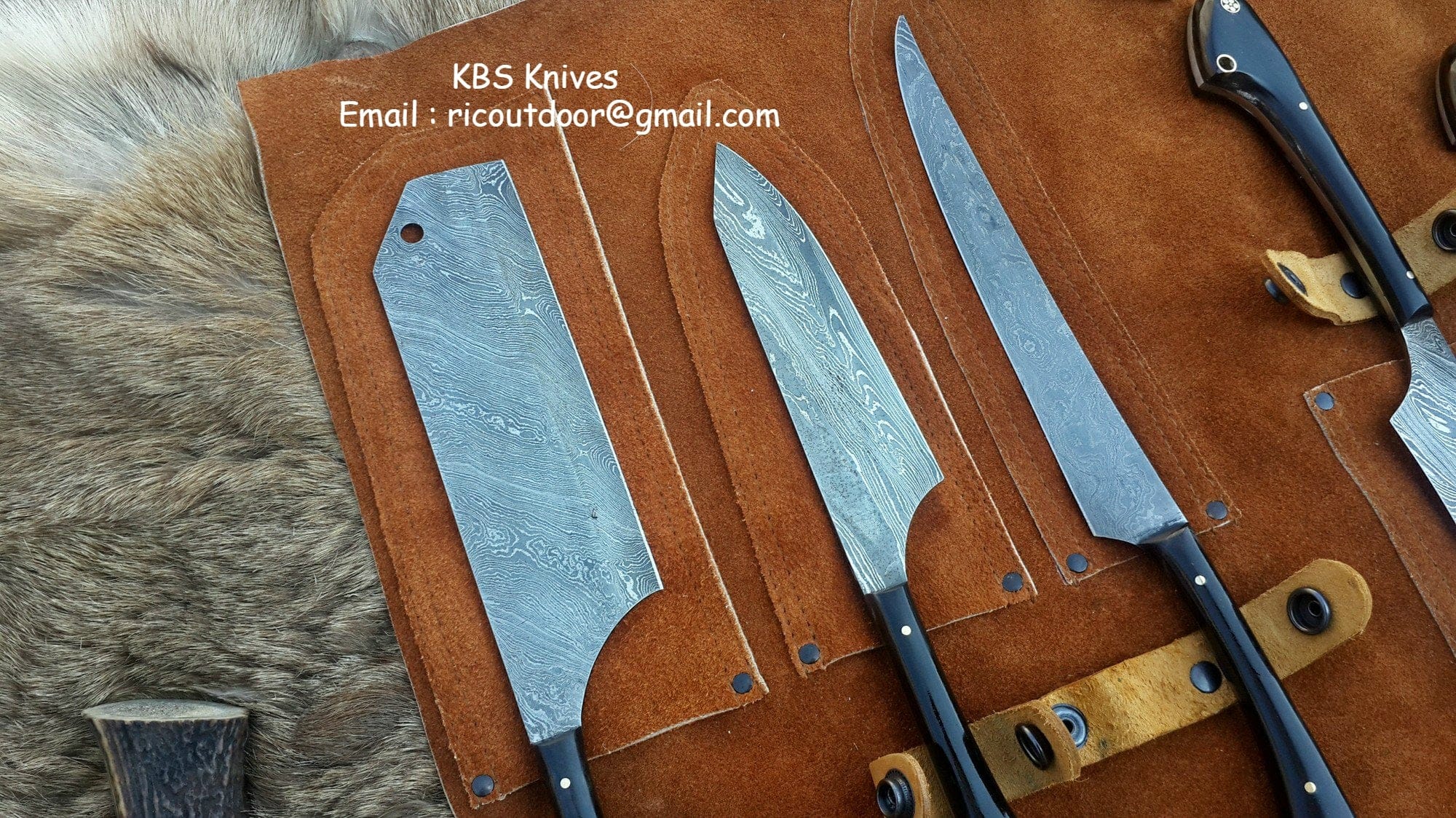 KBS Knives Store Hunting Set Custom Damascus Steel Hunting Knives Set – Buffalo Horn Handles
