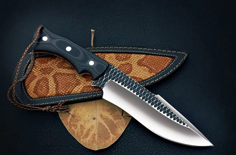 KBS Knives Store Hunting & Survival Knives Full Tang Custom Handmade 440C Steel Fixed Blade Knife – 12" Micarta Handle with Leather Sheath