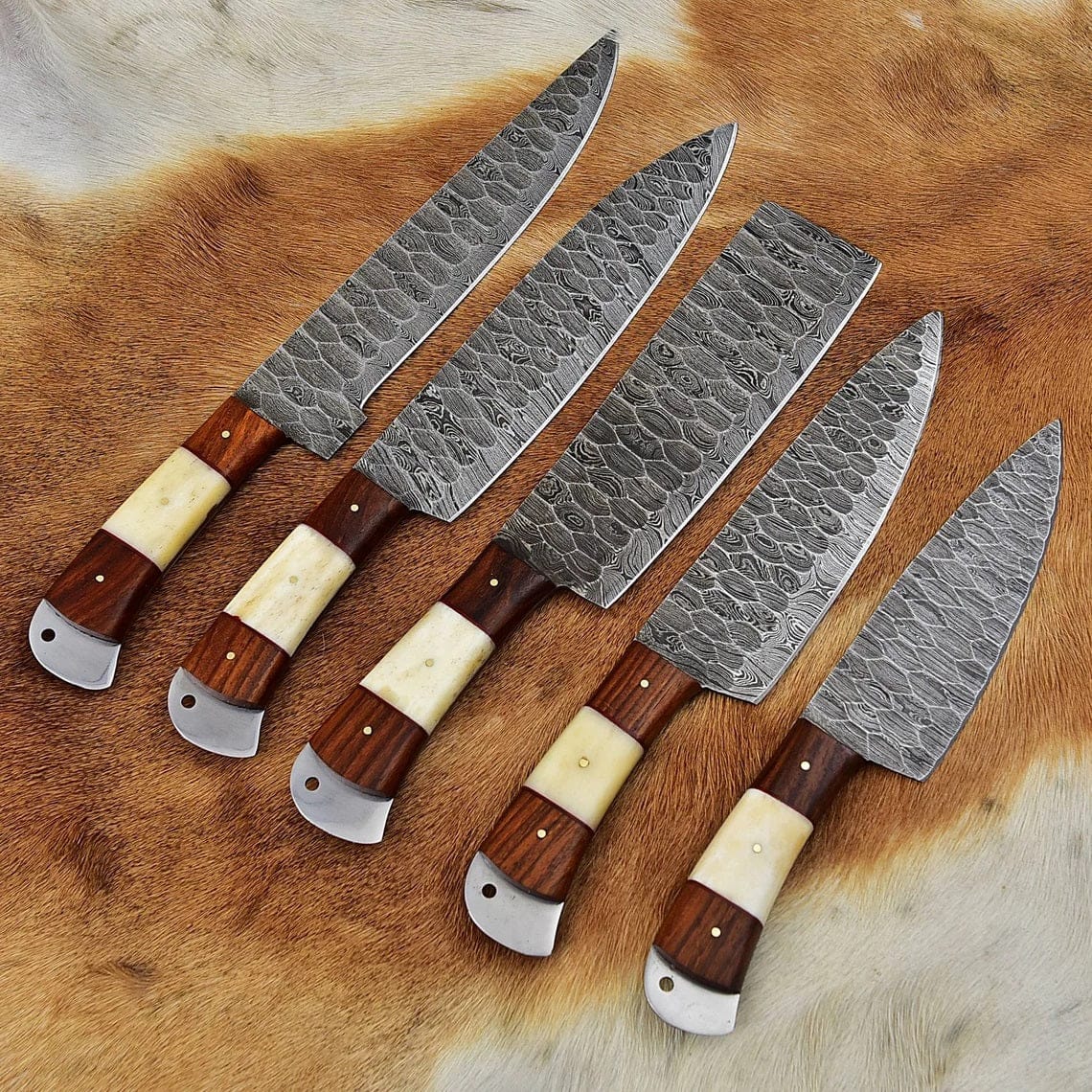 KBS Knives Store Kitchen Knives Custom Handmade Damascus Cooking Knife Set - 5 Pieces