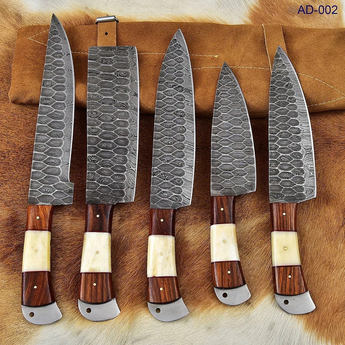 KBS Knives Store Kitchen Knives Custom Handmade Damascus Cooking Knife Set - 5 Pieces