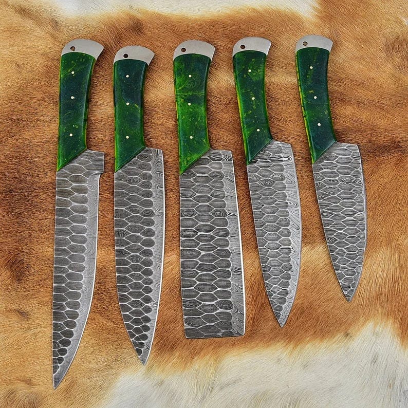 KBS Knives Store Kitchen Knives Custom Handmade Damascus Knife Set Kitchen - 5 Pieces