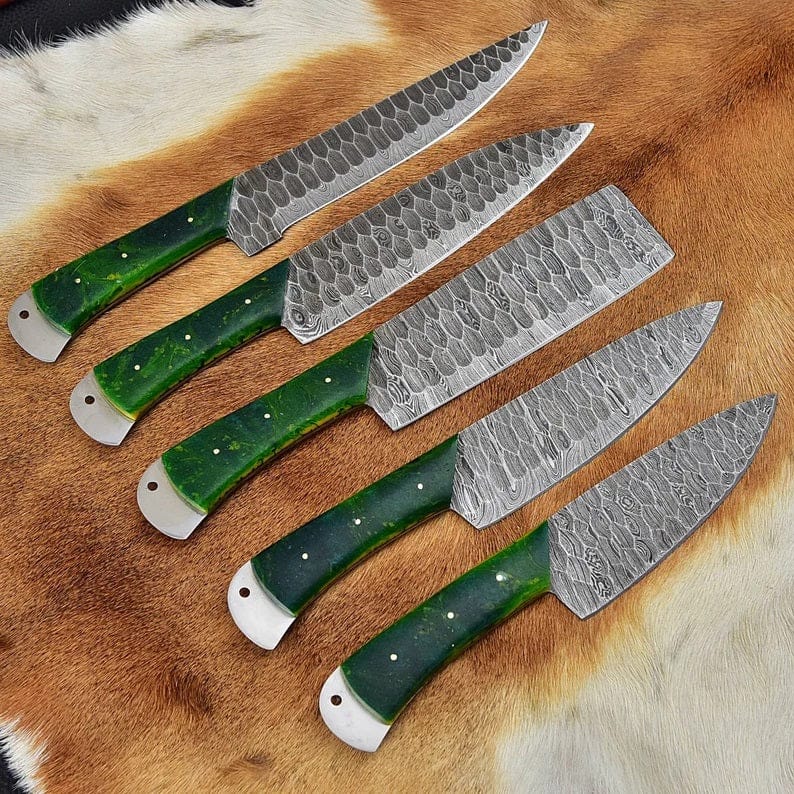 KBS Knives Store Kitchen Knives Custom Handmade Damascus Knife Set Kitchen - 5 Pieces