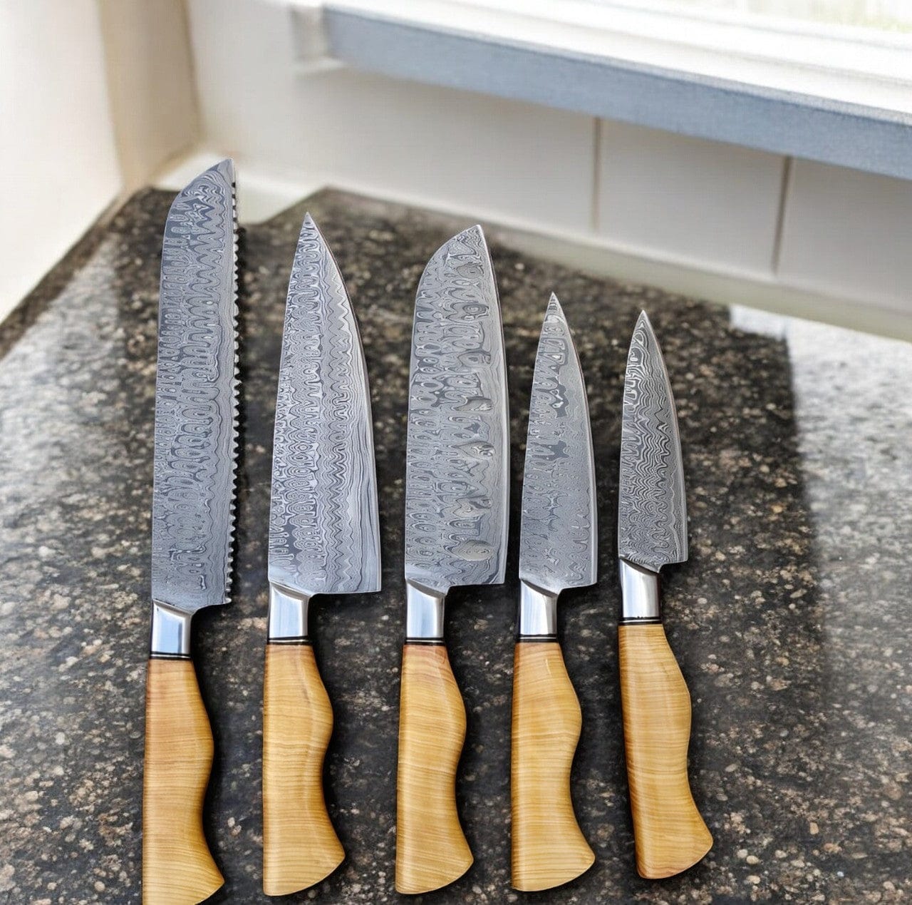 KBS Knives Store Kitchen Knives Custom Handmade Damascus Steel Knife Sets – 5 Pieces