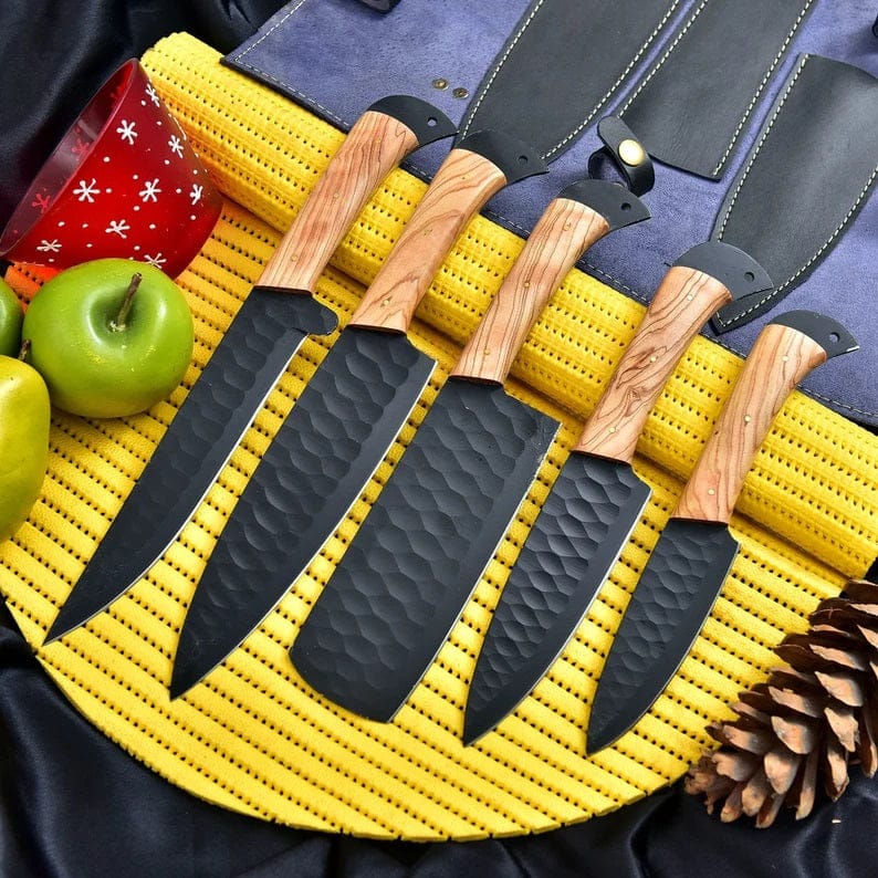 KBS Knives Store Kitchen Knives Olive Wood Handle Custom Handmade D2 Forged Steel Kitchen Knives Set