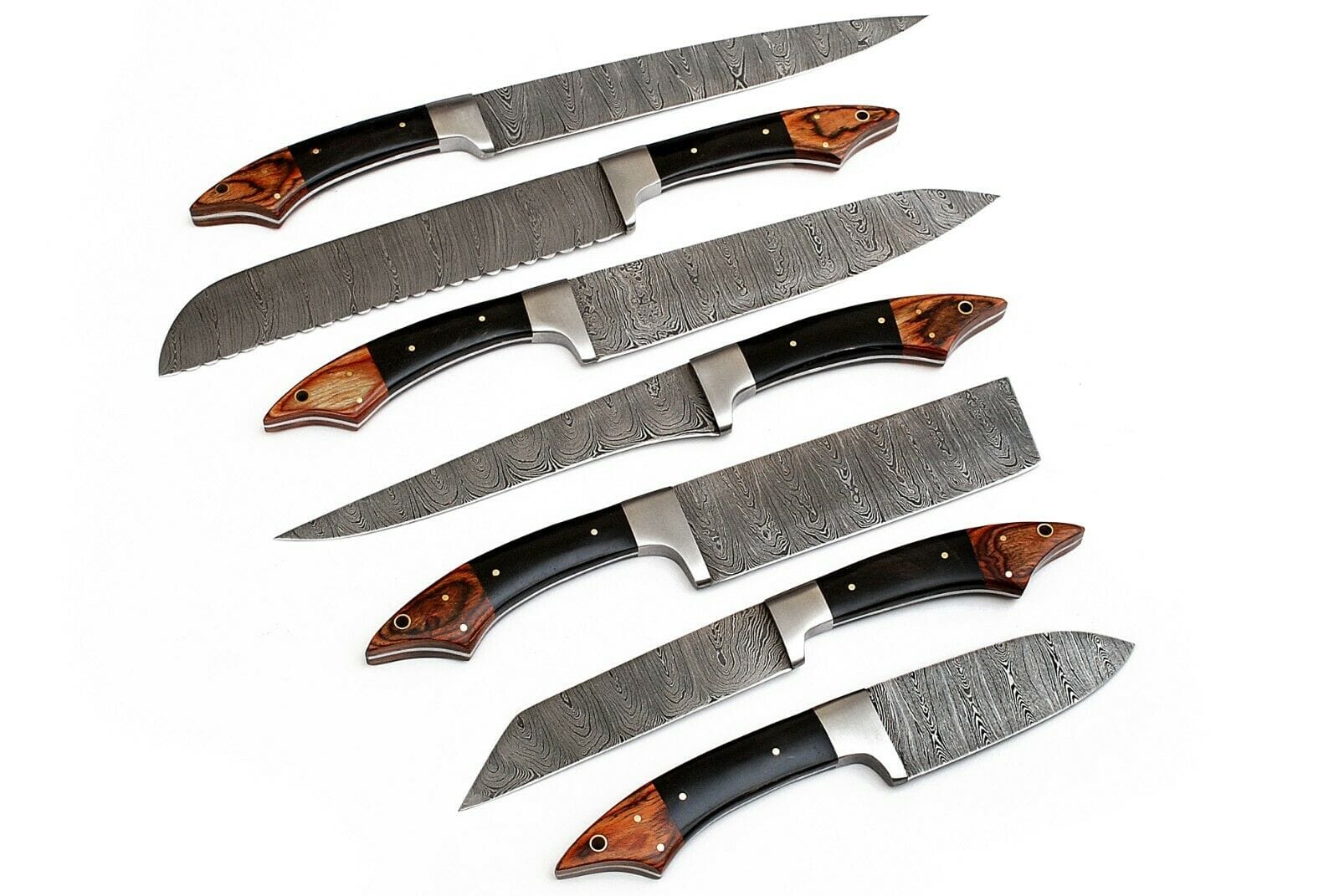 KBS Knives Store Kitchen Knives Set 07 PCS Custom Handmade Damascus Steel Kitchen Set