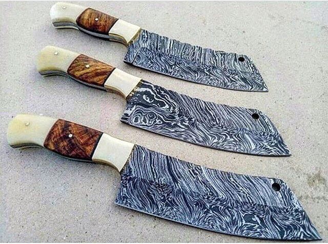 KBS Knives Store Kitchen Knives Set 3 Damascus Steel Cleaver Knives