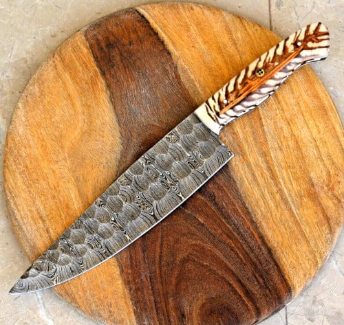 KBS Knives Store Kitchen Knives Set Artisan’s Choice: Custom Handmade Chef’s Knife with Damascus Steel Blade and Epoxy Pine-cone Handle, 13-Inch with Leather Sheath
