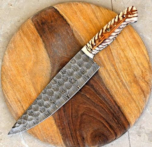 KBS Knives Store Kitchen Knives Set Artisan’s Choice: Custom Handmade Chef’s Knife with Damascus Steel Blade and Epoxy Pine-cone Handle, 13-Inch with Leather Sheath