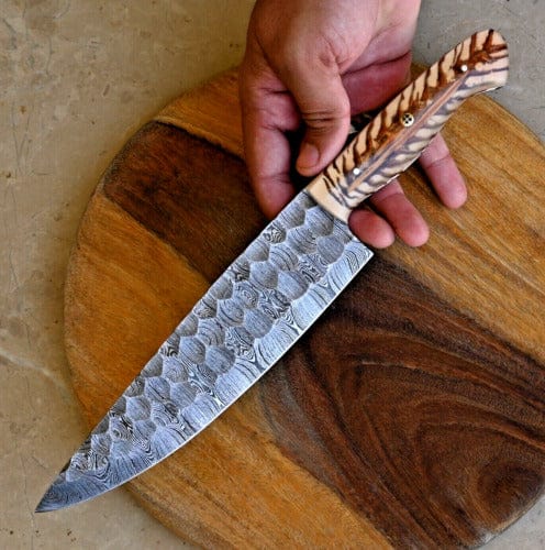 KBS Knives Store Kitchen Knives Set Artisan’s Choice: Custom Handmade Chef’s Knife with Damascus Steel Blade and Epoxy Pine-cone Handle, 13-Inch with Leather Sheath