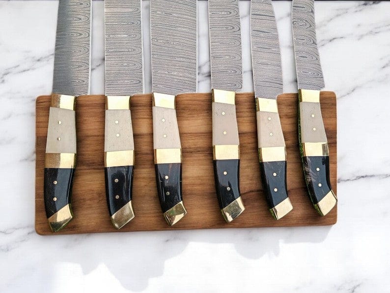 KBS Knives Store Kitchen Knives Set Custom Handmade Damascus Chef Knife Set with Bone Handles