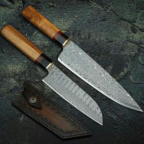 KBS Knives Store Kitchen Knives Set Custom Handmade Damascus Steel Blades Chef Knives Set