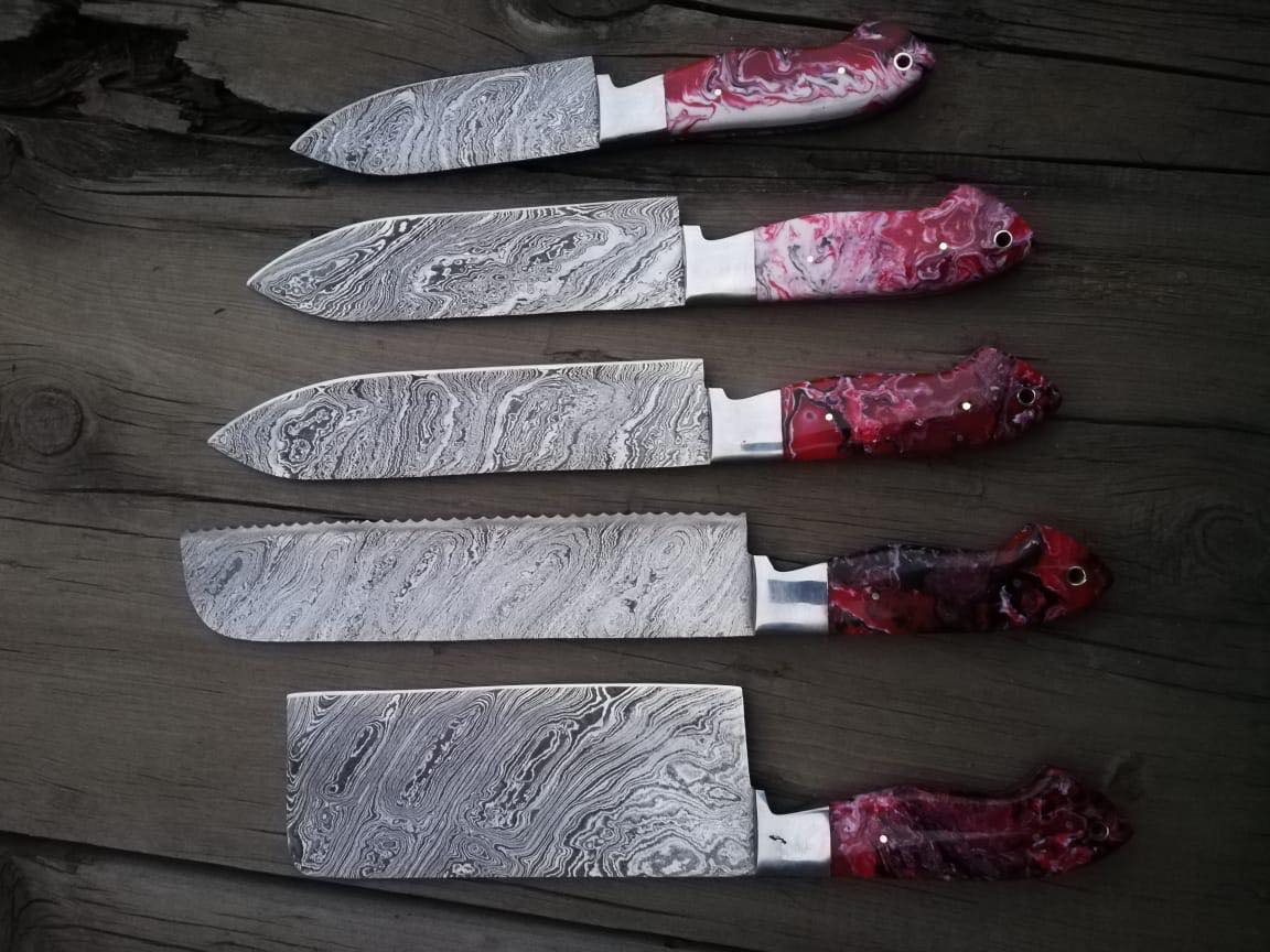 KBS Knives Store Kitchen Knives Set Custom Handmade Damascus Steel Kitchen Knives Set