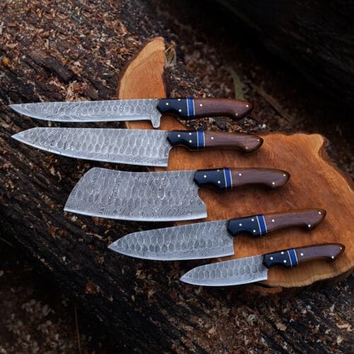 KBS Knives Store Kitchen Knives Set Custom Handmade Damascus Steel Knife Set with Rosewood