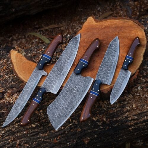KBS Knives Store Kitchen Knives Set Custom Handmade Damascus Steel Knife Set with Rosewood