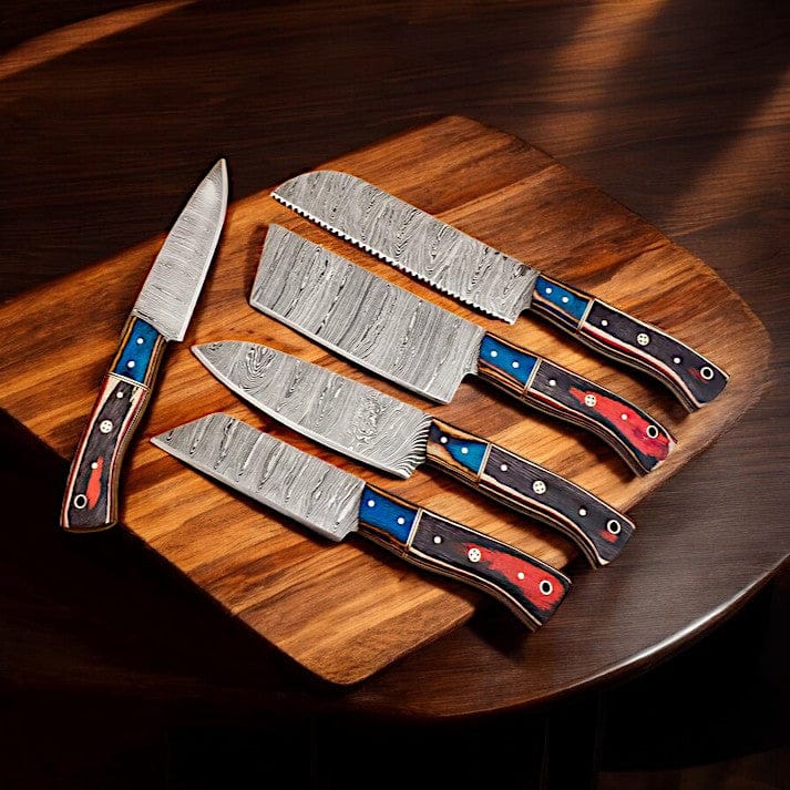KBS Knives Store Kitchen Knives Set Custom Kitchen Knife Set - 5-Piece Damascus Steel Collection