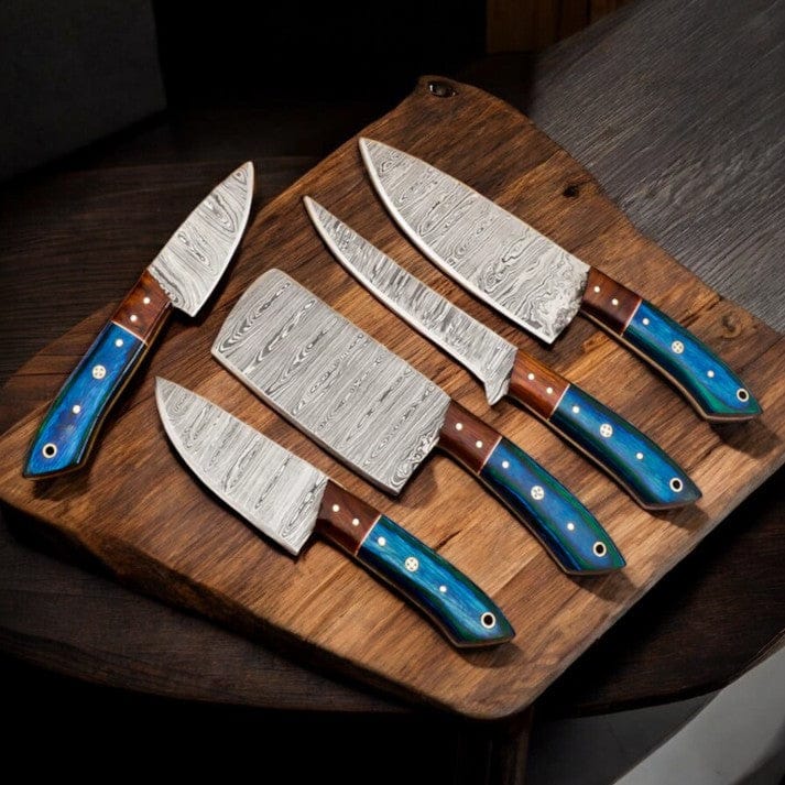 KBS Knives Store Kitchen Knives Set Custom Kitchen Knife Set - Handcrafted Damascus Steel Blades