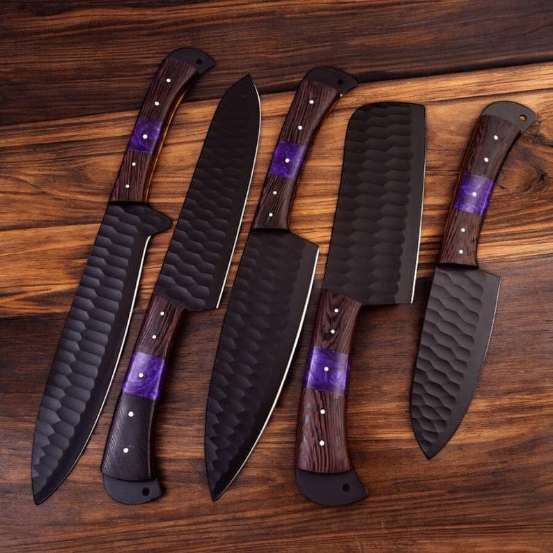 KBS Knives Store Kitchen Knives Set Custom Kitchen Knives Set: Forged Stainless Steel with Wenge Handles