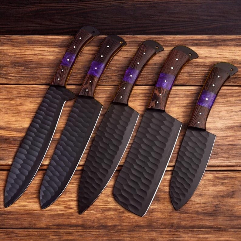 KBS Knives Store Kitchen Knives Set Custom Kitchen Knives Set: Forged Stainless Steel with Wenge Handles