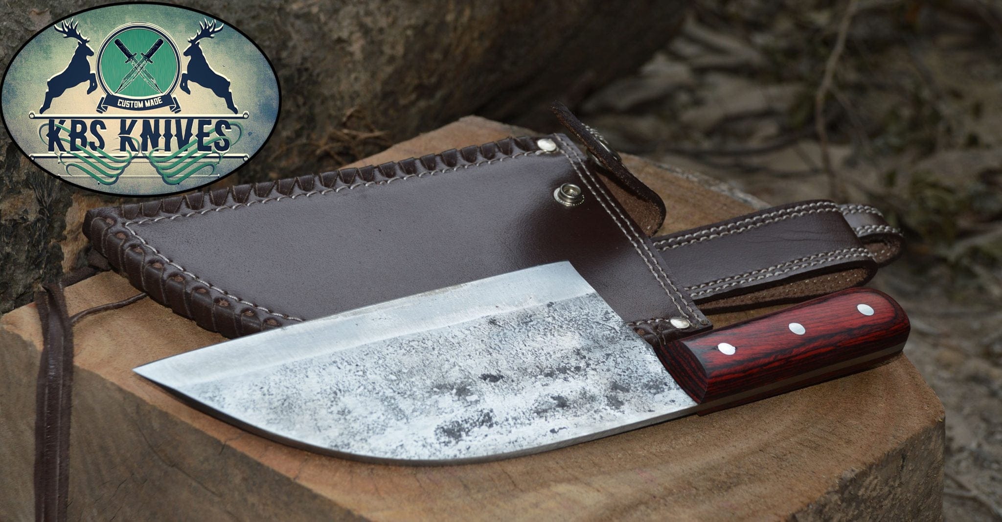 KBS Knives Store Kitchen Knives Set Full Tang Custom Handmade 1095 High Carbon Steel Chef / Chopper Knife