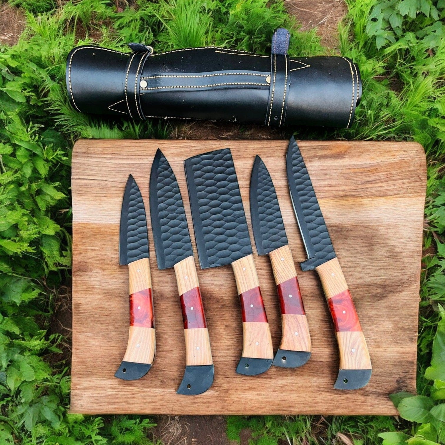 KBS Knives Store Kitchen Knives Set Premium Custom Kitchen Knives Set - Hand Forged & Olivewood Handles