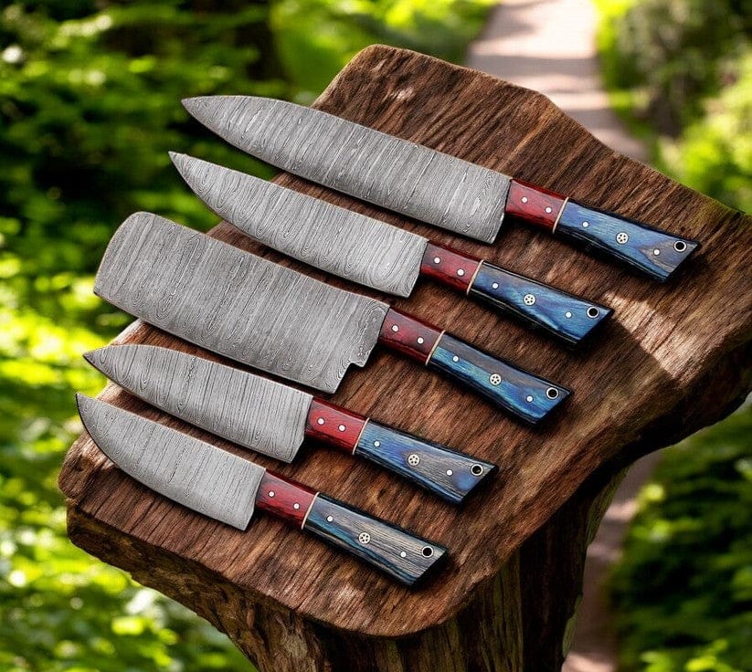 KBS Knives Store Kitchen Knives Set Premium Damascus Knife Set - Handmade with Exotic Wood Handles