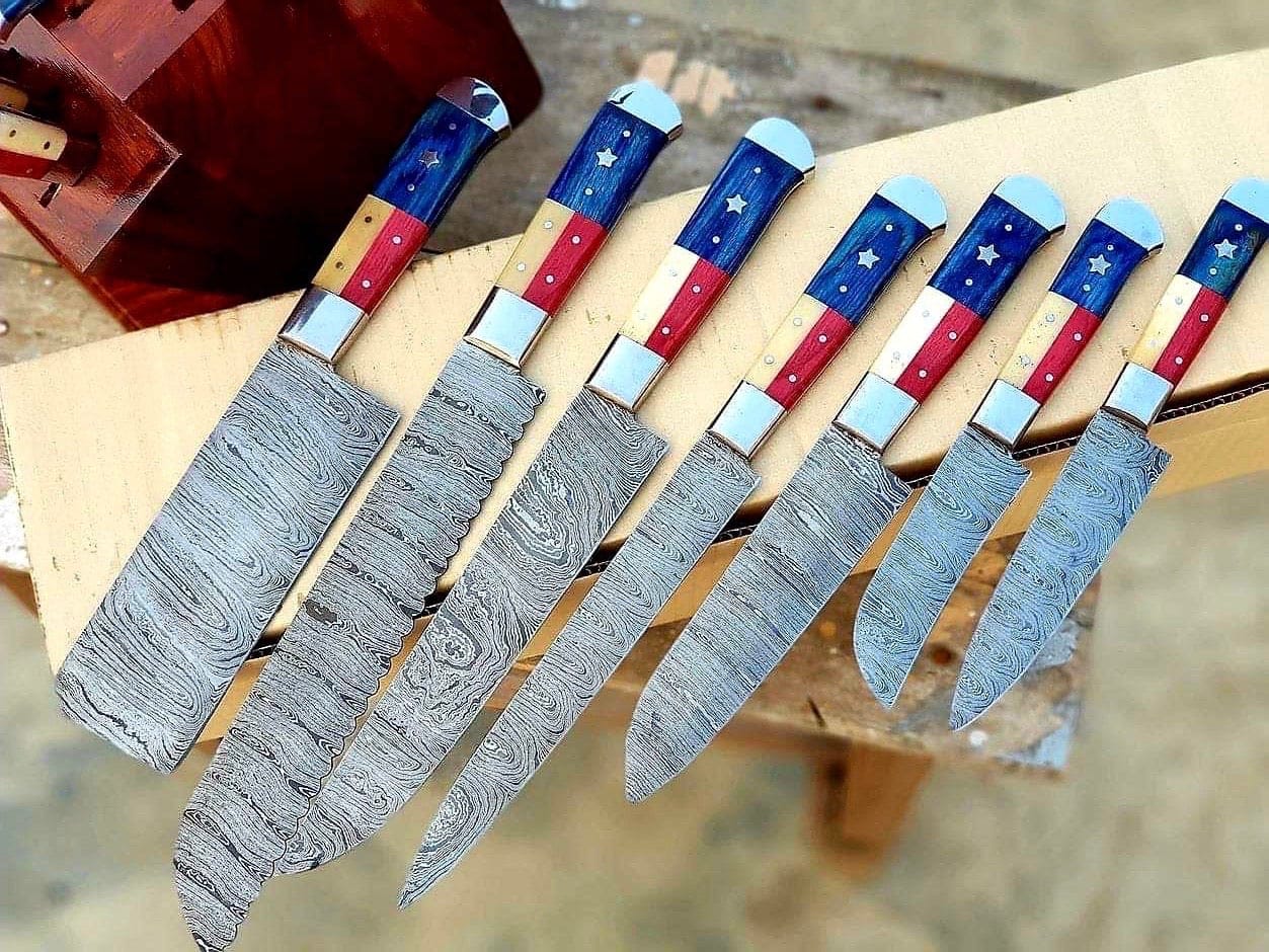 KBS Knives Store Kitchen Knives Set Texas Flag Handle Kitchen Knives Set