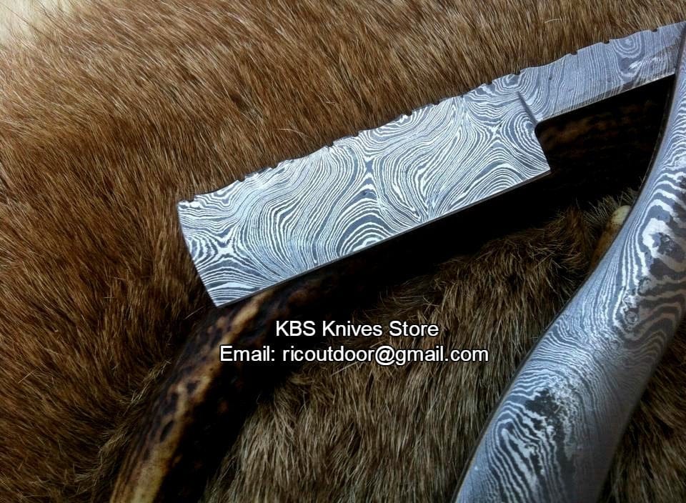 KBS Knives Store Knives Premium Antique Razor with Damascus Steel Blade and Damascus Steel Scales Handle - Includes Leather Case - Available Exclusively at KBS Knives Store