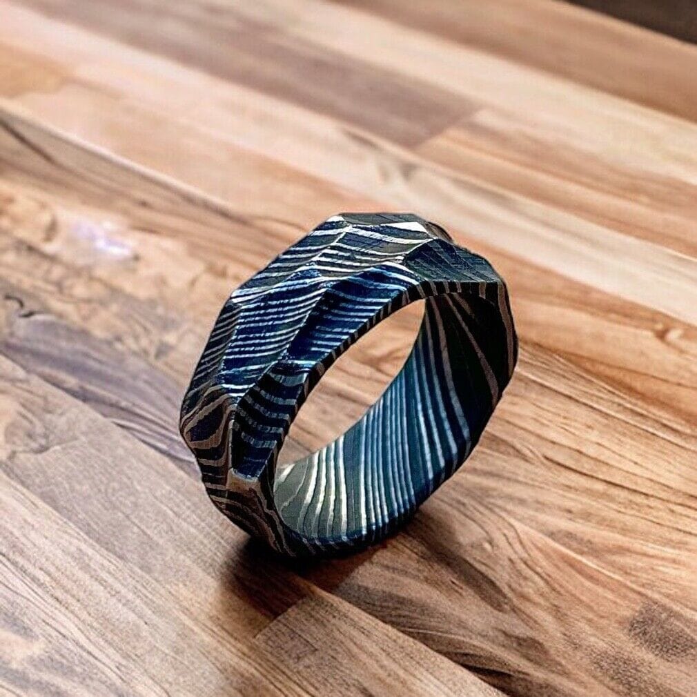 KBS Knives Store Knives Timeless Bond Hand-Forged Damascus Steel Proposal Memory Ring by KBS Knives Store