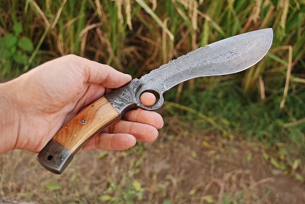 KBS Knives Store Kukri Bushcraft Kukri Knife Damascus 12" Olivewood Handle