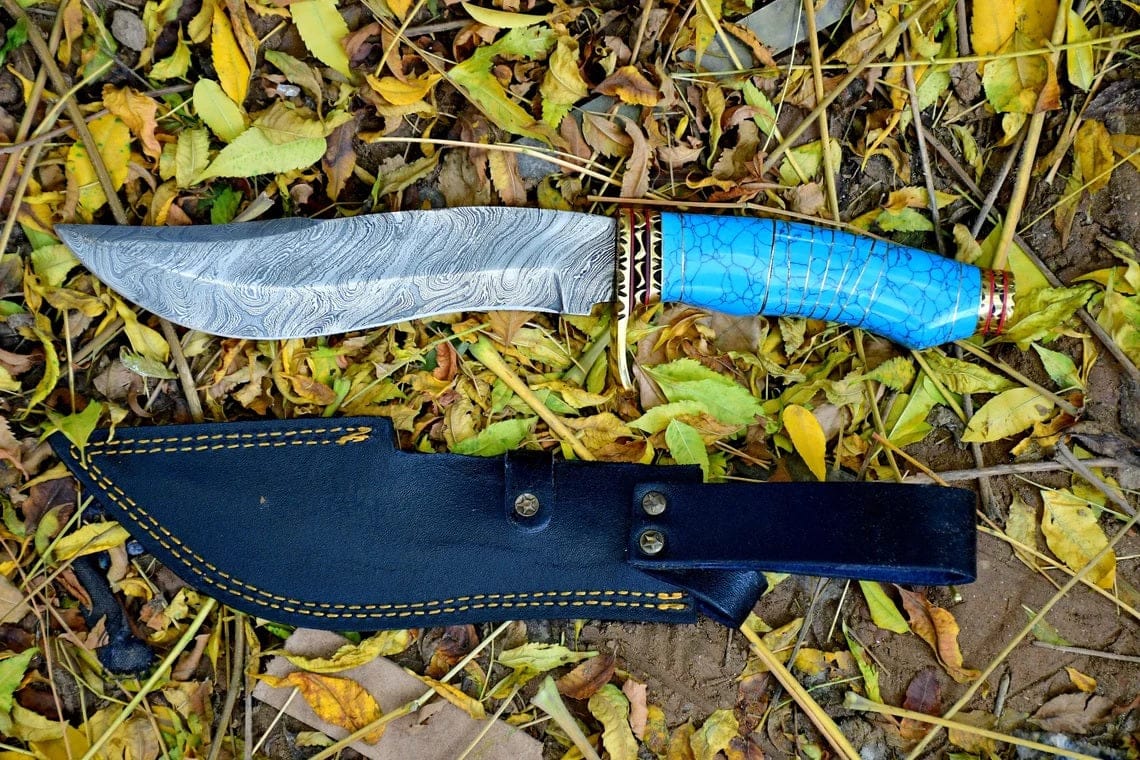 KBS Knives Store Kukri Custom Damascus Gurkha Kukri with Turquoise Handle