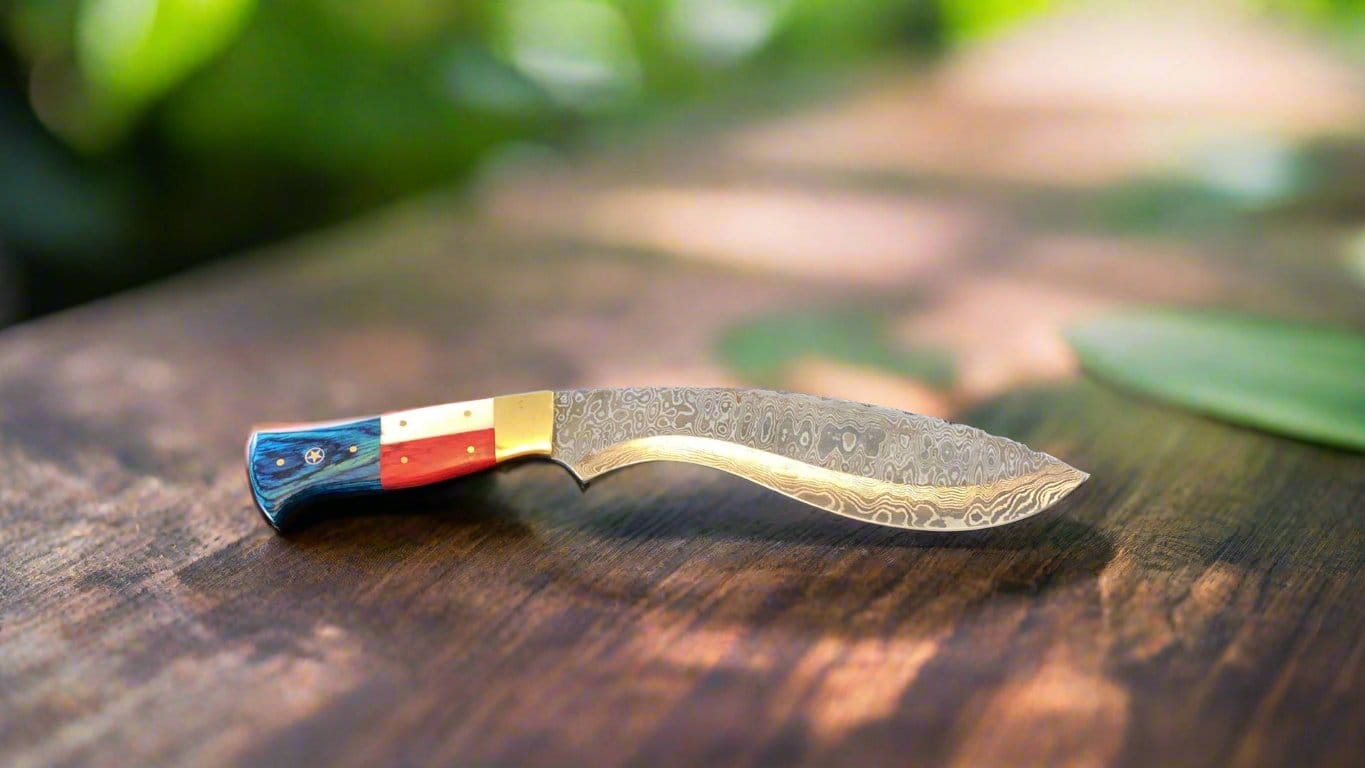 KBS Knives Store Kukri Custom Kukri Damascus Knife | Texas Flag Handle