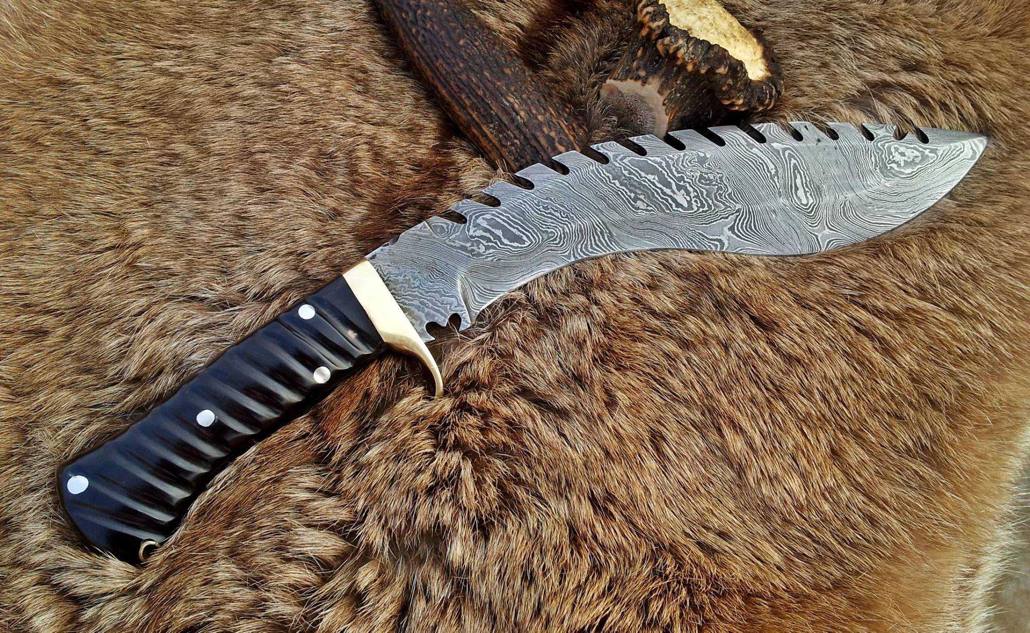 KBS Knives Store Kukri Damascus Kukri for Sale – 15" Buffalo Horn Handle