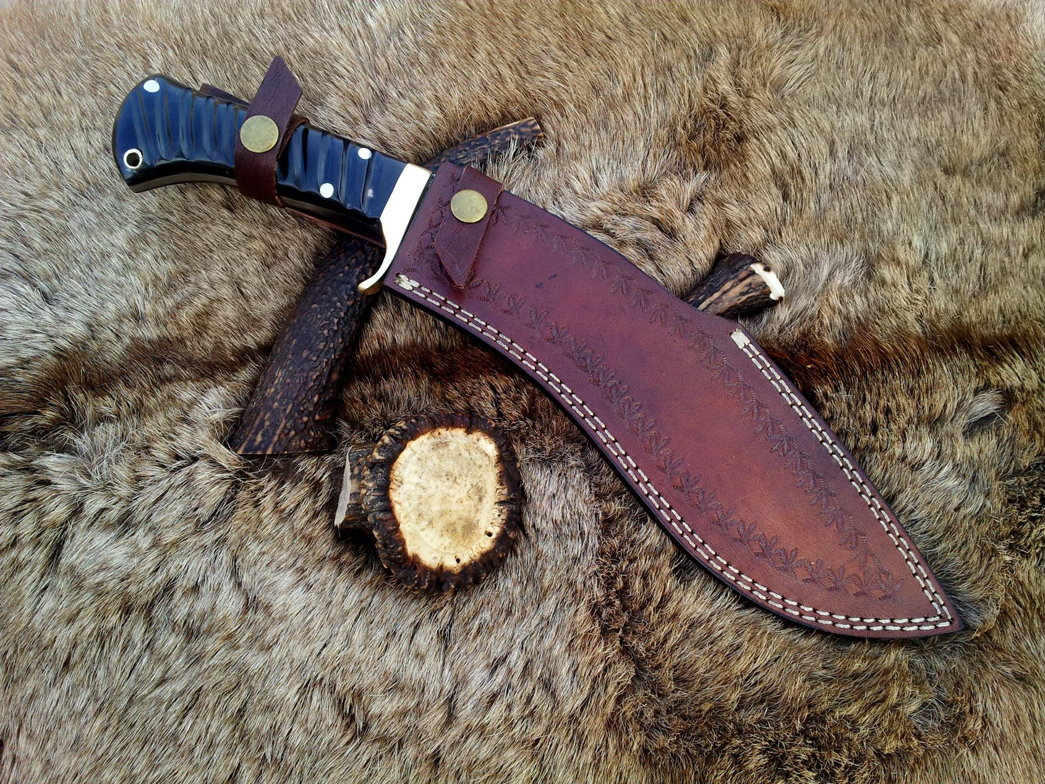 KBS Knives Store Kukri Damascus Kukri for Sale – 15" Buffalo Horn Handle