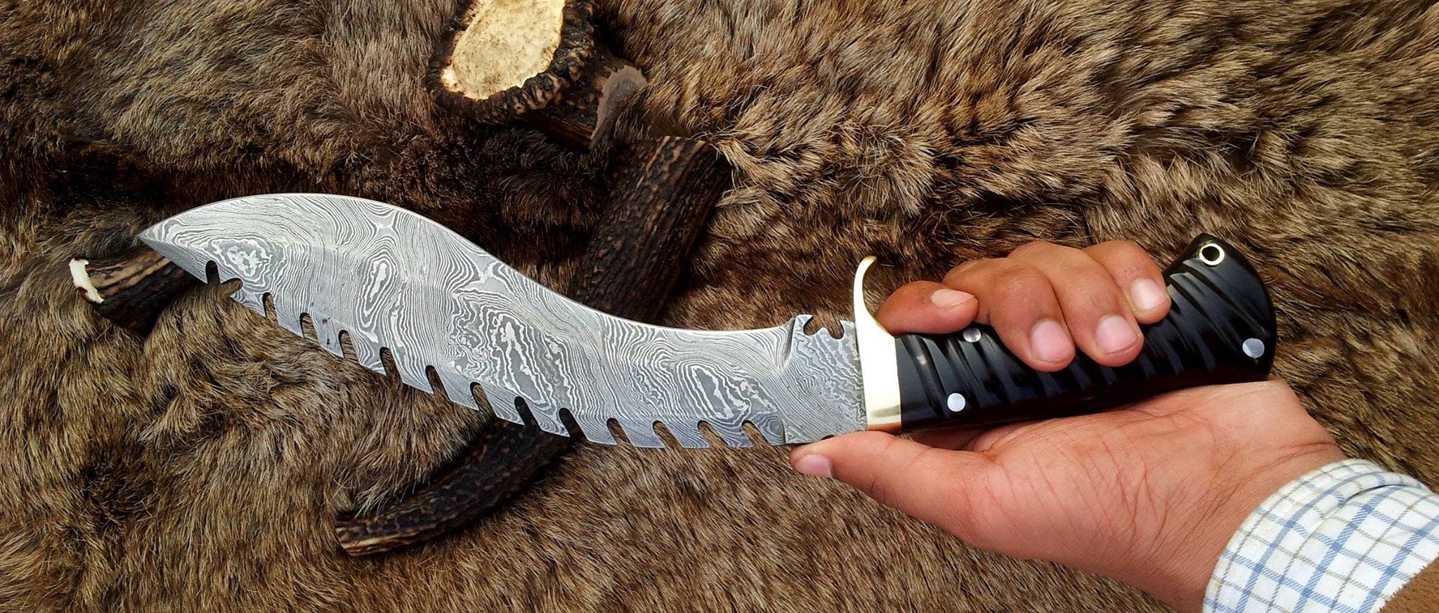 KBS Knives Store Kukri Damascus Kukri for Sale – 15" Buffalo Horn Handle