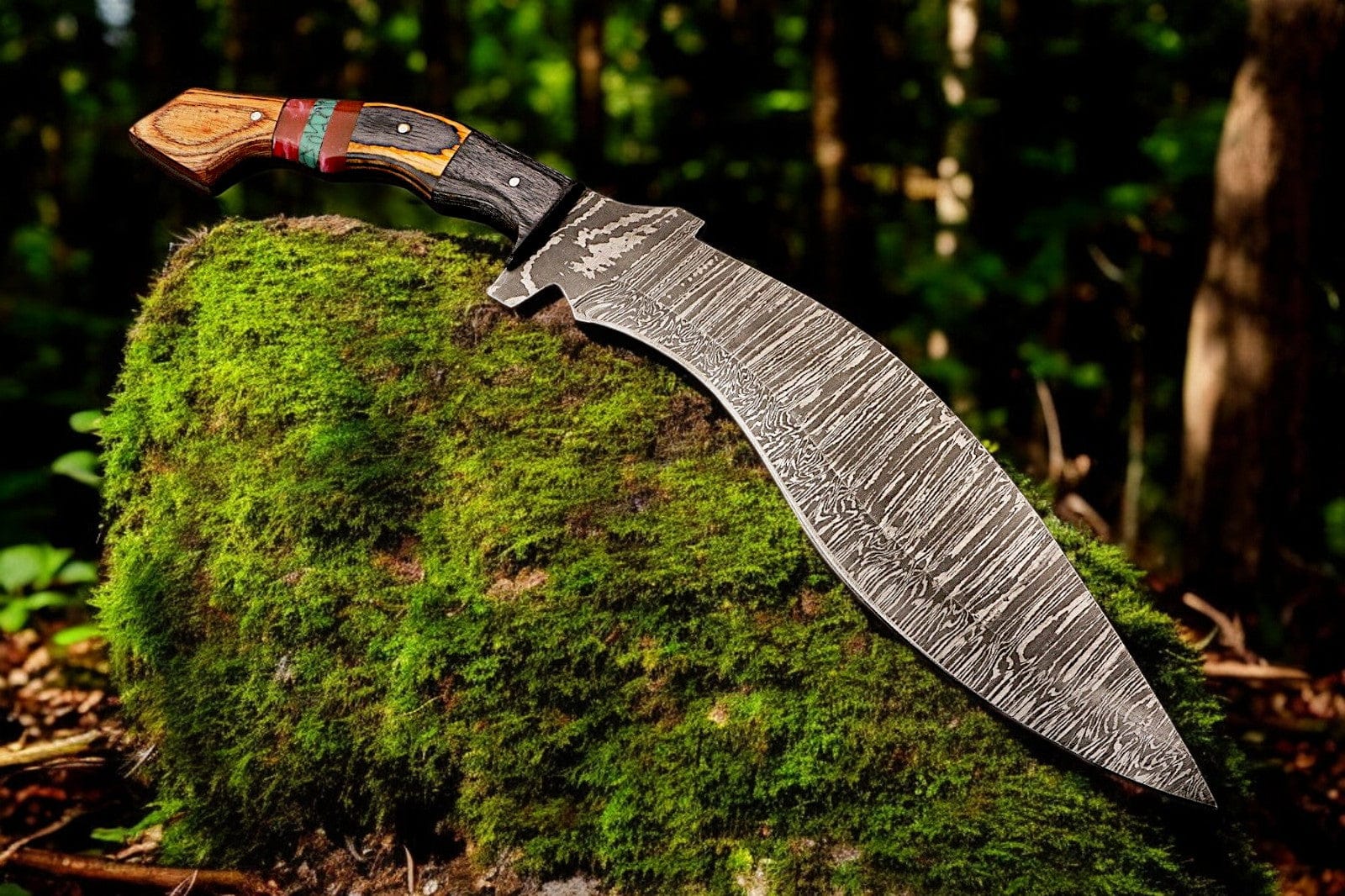 KBS Knives Store Kukri Handmade Damascus Kukri Knife with Exotic Wood