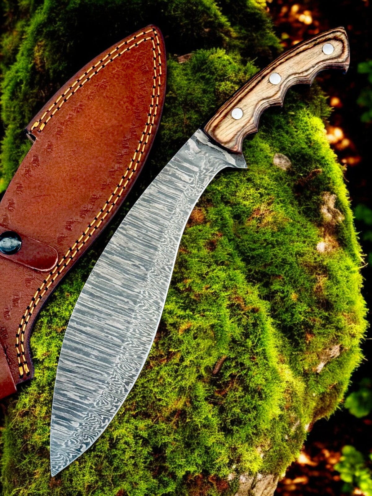 KBS Knives Store Kukri Handmade Damascus Steel Kukri Blade 14.5" Knife
