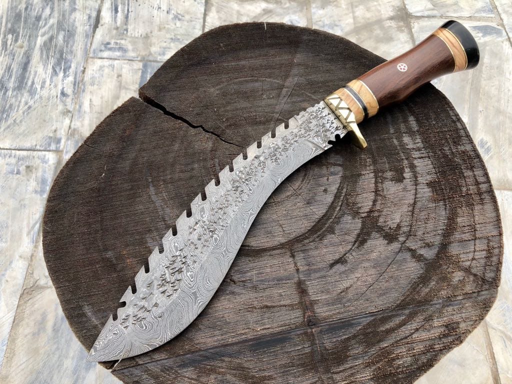 KBS Knives Store Kukri Handmade Kukri from Nepal - Damascus Blade 15"