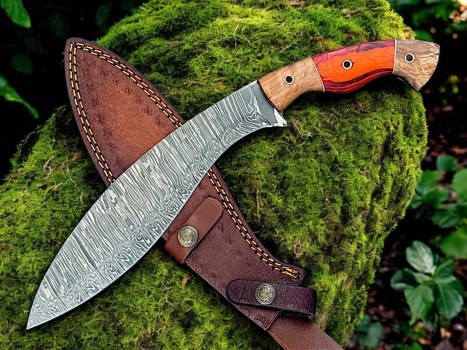 KBS Knives Store Kukri Handmade Nepalese Kukri Damascus Knife 15" with Sheath