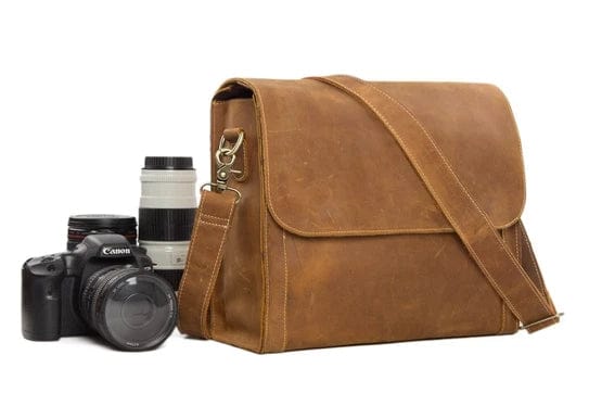 KBS Knives Store Leather Bag Light Brown Leather Camera Bag