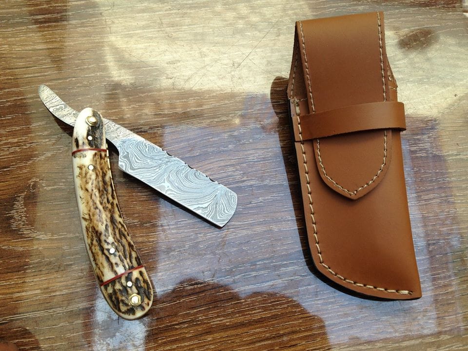 KBS Knives Store Razor Damascus Steel Straight Razor with Antler Horn Handle - The Ultimate Shaving Elegance from KBS Knives Store