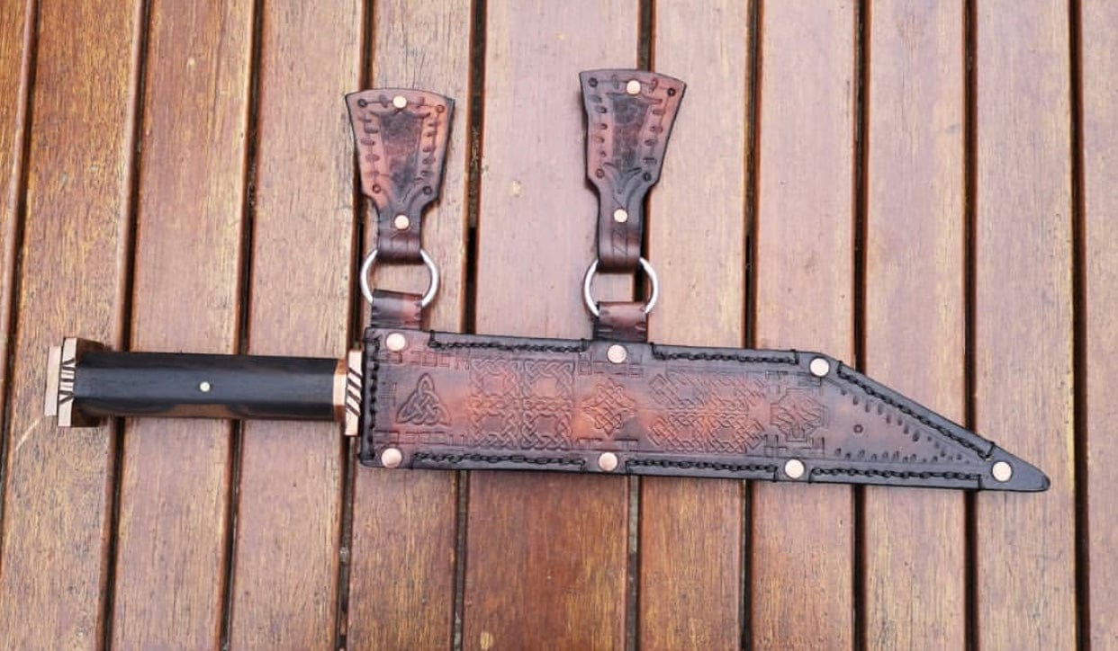 KBS Knives Store Seax Custom Handmade Hand Forged 1095 Steel Viking Seax Knife with Rosewood Handle and Brass Guards - 12 inches by KBS Knives Store