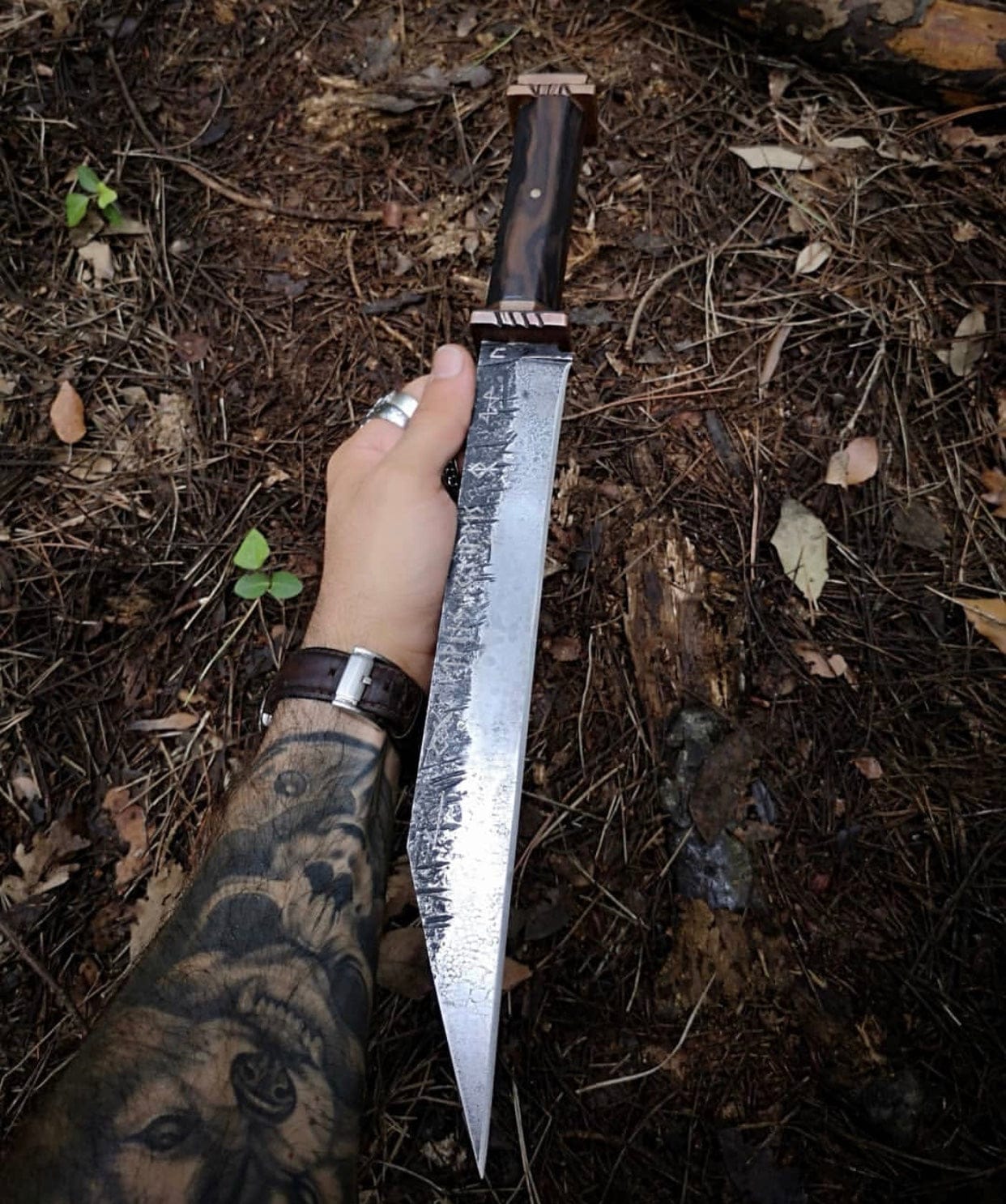 KBS Knives Store Seax Custom Handmade Hand Forged 1095 Steel Viking Seax Knife with Rosewood Handle and Brass Guards by KBS Knives Store