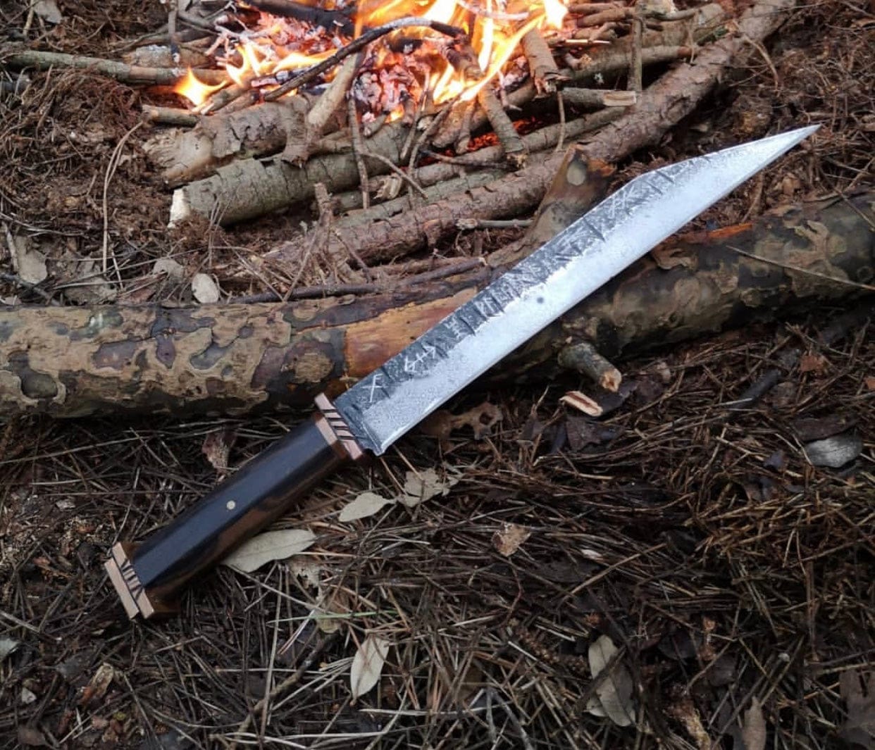 KBS Knives Store Seax Custom Handmade Hand Forged 1095 Steel Viking Seax Knife with Rosewood Handle and Brass Guards by KBS Knives Store