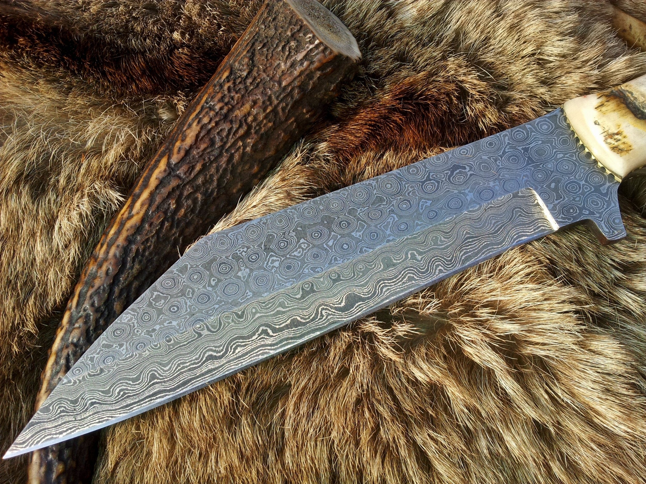 KBS Knives Store Seax Handmade Damascus Steel Seax Knife – Viking Full Tang Fixed