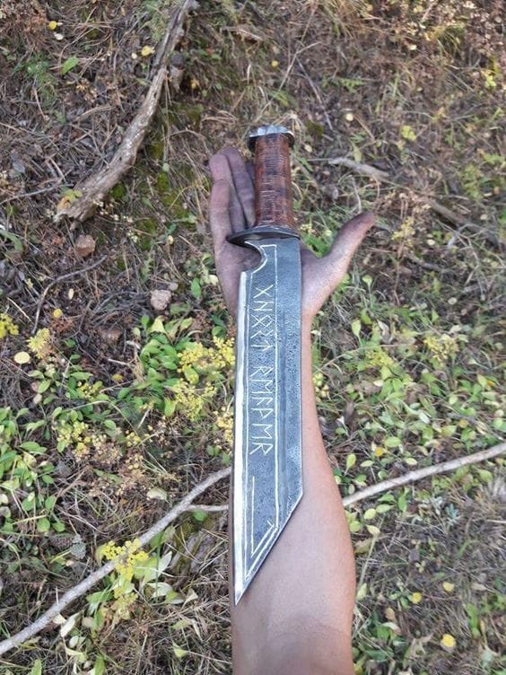 KBS Knives Store Seax Seax Blade with Engraved High-Carbon Steel & Rosewood Guard