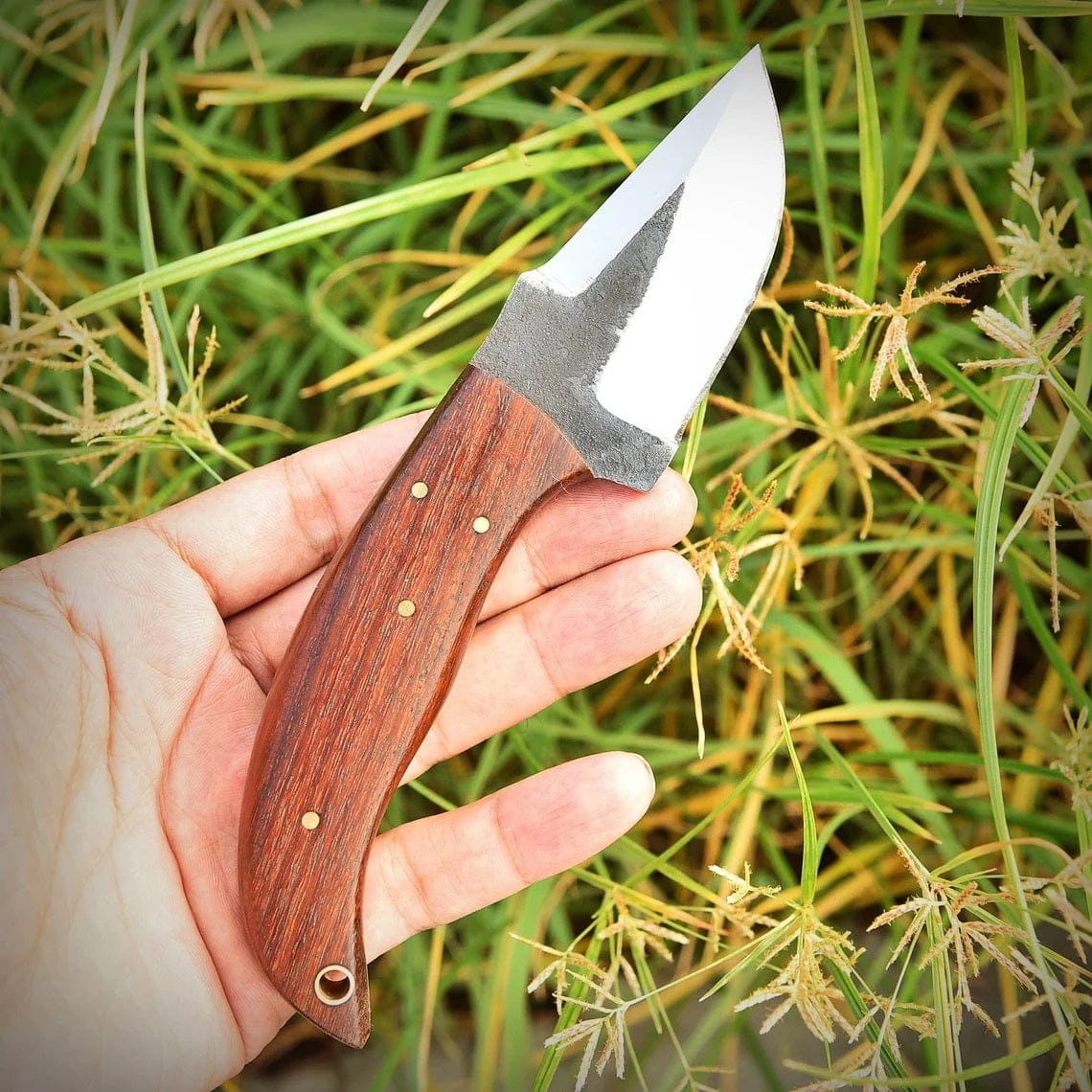 KBS Knives Store Skinner Knife "Custom Handmade 1095 Forged Steel Skinning Knife | Rosewood Handle | 7 Inches | Leather Sheath | KBS Knives Store"