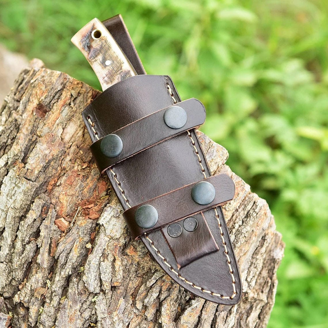 KBS Knives Store Skinner Knife "Custom Handmade 1095 Forged Steel Skinning Knife | Sheep Horn Handle | 7.5 Inches | Leather Sheath | KBS Knives Store"